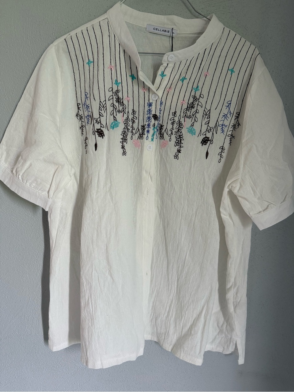 Cellabie White Embroidered Button-Down Shirt